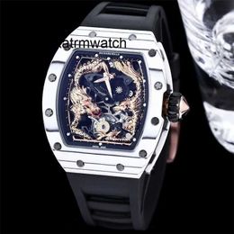 Luxe horloge RM57-01 Superclone Actieve Tourbillon Mens Mechanische zakelijke vrije tijd Voltoon automatisch keramisch zwart wit en rode draak ly