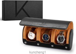 Luxury Watch Roll KW6M Plus-BK - Étui de montre de voyage en cuir premium pour 3 montres - Protection anti-rayures - Rangement de roll de montre exquis - Boîte de montre moderne