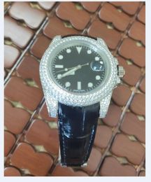 Luxe horloge Saffierglas SUB Grotere diamanten rand 41 mm Zilver 316L staal Lederen rubberen band Automatische mode Herenhorloges Horloges