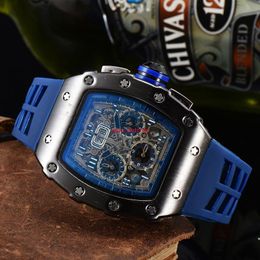Luxury Watch Six Hand Quartz Chronograph Full Fonction Running Second Mens Brand Tonneau horloge cool montre-bracelet Reloj Hombre