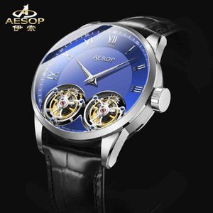 Reloj de lujo suizo nuevo zhentuoflywheel mecánico doble ruedas voladoras cinturón de negocios de alta gama luminoso impermeable reloj de hombre 64CE