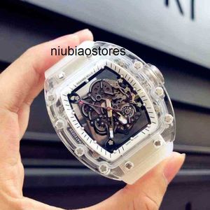 Luxe horloge Trend Transparant 055 Volautomatische mechanische witte tape Mannelijke ontwerper Waterdichte polshorloges roestvrij staal