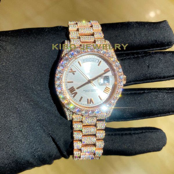 Reloj de lujo para hombre, mecánico, de marca de oro rosa, esfera de 41mm, Vvs, Moissanite, diamante, Digners suizos superiores