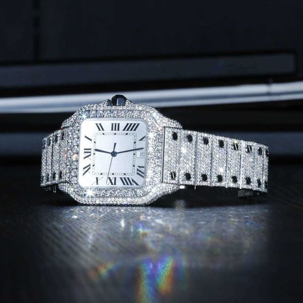 Reloj de lujo Relojes para hombre Mecánico Stainlwatchess Acero Cara blanca Hombres Vvs Moissanite Diamond Iced Out Top Brand Swiss Designers Reloj de pulsera