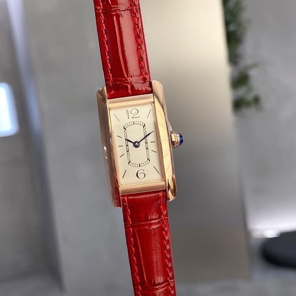 Montre de luxe, montre pour femme, aspect fin et coloré, acier fin 316L, mouvement à quartz suisse, bracelet en cuir de veau italien, taille 35.8mmX19mmX6.3mm