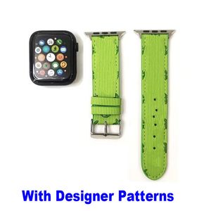 Bracelet de montre de luxe Pour bracelet de montre Apple 41mm 45mm 42mm 38mm 40mm 44mm Cuir PU Vert Big Flower Straps Bracelet iwatch 2 3 4 5 6 7 8 bandes Fashion L Designers Stripes