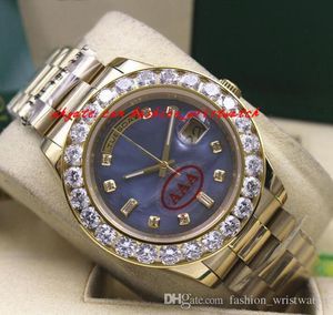 Reloj de pulsera de lujo 18k Oro amarillo Azul / Negro Dial 41MM 18038 Bisel de diamante más grande Relojes mecánicos automáticos para hombres