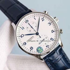Montres de luxe 371605 Portugieser 41 mm en acier inoxydable ETA7750 chronographe automatique montre pour homme cristal saphir cadran argenté bracelet en cuir montres-bracelets pour hommes