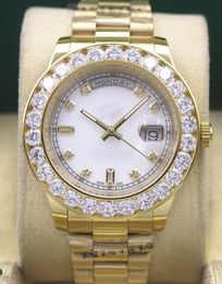 Роскошные часы, 41 мм, автоматические механические часы из белого золота с большим бриллиантом, черный циферблат, браслет из нержавеющей стали, мужские наручные часы204T