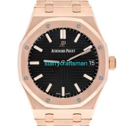 Relojes de lujo APS Factory Audemar Pigue Royal Oak Watch Negro Dial Rose Gold 15500 o OO.1220or.01 no usado stin