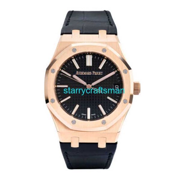 Montres de luxe APS Factory Audemar Pigue Royal Oak Watch 41mm Rose Gold Black Index Hour marque STT1