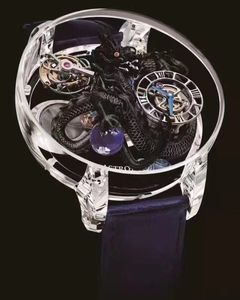 Luxe horloges Astronomia Sky Silver Black Dragon Swiss Quartz Mens Horloge Pave Piece Unieke Volledige Transparante Glas 3D Graveren Lederen Strap Heren Horloges