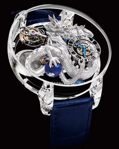 Luxe horloges Astronomia Sky Silver Dragon Swiss Quartz Herenhorloge Pave Piece Unieke Volledige Transparante Glas 3D Gravure Lederen Strap Heren Horloges