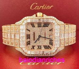 Montres de luxe Carters Santos Baguette en or rose 18 carats 39,8 mm glacé 26 carats diamants véritables Wgsa0009 FNCG