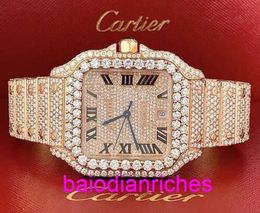 Montres de luxe Carters Santos grand or rose 18 carats 40 mm glacé 25 carats diamants véritables Wgsa0009 FNOH