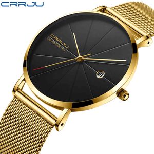 Luxe horloges crrju merk horloge mannen mode casual quartz heren ultra dunne ontwerp waterdicht sport horloge mannen MONTRE HOMME goud 210517