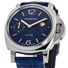 Luxe horloges Designer Polshorwatch Mens WatchNew Penerei Luminousr Due Luna Blue Dial Leather Strap Men's Watch PAM01179YOKIMR92