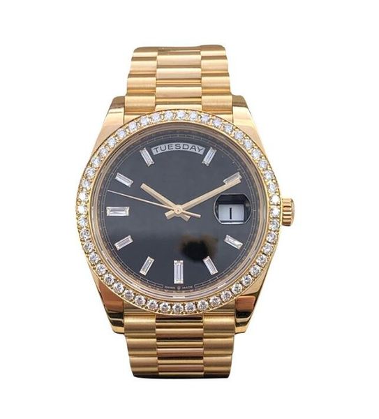 Con cuadros de relojes de moda pulsera de acero nuevo hombre II Solid 18 kt 41 mm Diamante Gold Dial Dial 8 Ct Mecánico Automático Man Wall Wallwatch