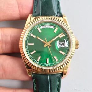 Luxe horloges voor mannen groene wijzerplaat 36 mm 18K gouden driehoek crack bezel automatisch uurwerk horloges2872