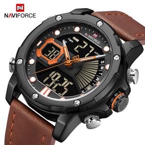 Montres de luxe pour hommes NAVIFORCE chronographe numérique Quartz réveil Sport militaire étanche bracelet en cuir montre-bracelet mâle