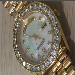 Luxe horloges Dameshorloge van hoge kwaliteit 36 mm Dag Datum President 18k Goud Wit Mop Grotere diamanten wijzerplaat Bezel Quickset 2 jaar automatische mechanische horloges
