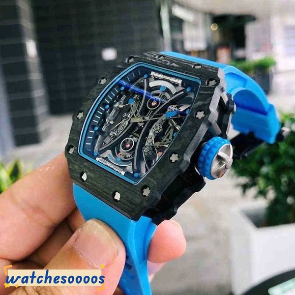 Relojes de lujo reloj mecánico Movimiento suizo de edición limitada Wallwatch Hong Kong RM53-01 Cinta de fibra de carbono negro Luminoso Masculino