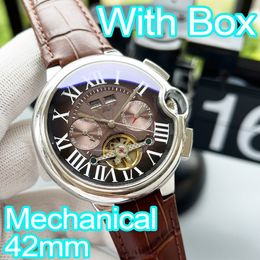 Luxe horloges heren designer goud 42 mm automatisch horloge 316 roestvrij stalen kalfsleren band Mineraal krasbestendig spiegelglas superclone met doos