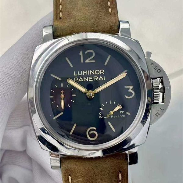 Relojes de lujo Paneraiss Luminor Reloj Diseño italiano Serie 1950 Pam00423 Reloj mecánico manual para hombres 47 mm Acero inoxidable resistente al agua Movimiento de alta calidad