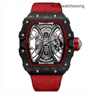 Relojes de lujo Réplicas Richadmills Reloj de pulsera con cronógrafo automático Caja de fibra de carbono negra Lona roja Hombre Mujer Bi