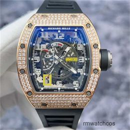 Luxe horloges Richardmiler Mechanisch herenhorloge Chronograaf Richardmiler Rm030 Origineel diamant 18k roségoud Materiaal Uitgehold ontwerp Kalender Dynamische opslag
