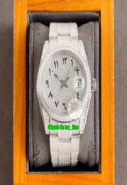 Montres de luxe RRF 36 mm DateJust Iced Out Diamond complet Automatic Mens Womens Watch Pave Diamonds Arabic Dial 904L Bracelet en acier L1209037