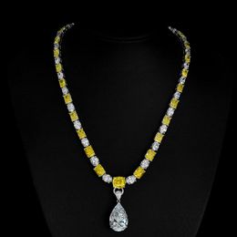 Luxe goutte d'eau diamant pendentif 100% réel 925 argent Sterling fête mariage pendentifs collier pour femmes promesse de mariée bijoux