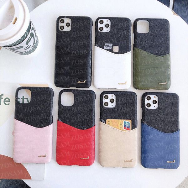 Étuis de téléphone de luxe Wave Card Pocket pour iPhone 13 13pro 12 Mini 12pro 11 Pro Max X Xs Xr 8 7 Plus Fashion Flower Letter Case Cover Samsung S21 S20 Ultra S10 S9 Note 20 10