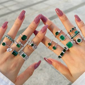 Luxe wo Emerald Diamond Ring For Woman 925 Sterling Silver Green Zirconia Square Round Love Dames Wedding Engagement Designer Rings Rings sieraden Geschenkdoos Maat 5-9
