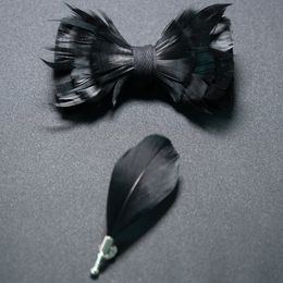 Bouc-arc de mariage de luxe pour hommes classiques noire pré-goard broche set fête plume papillon