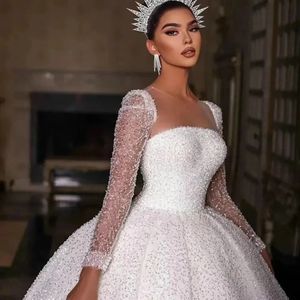 Luxe Trouwjurk 2024 Voor Vrouwen Sheer-Hals Sparkly Pailletten Kralen Bruidsjurken Custom Dubai Arabisch Vestido De Novia customed