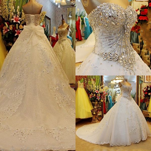 Robe de mariée de luxe, robe de bal, moelleuse, chérie, perles de cristal et diamants, arabe saoudien, 2023