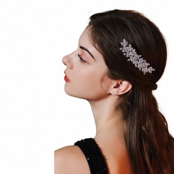 Peigne de cheveux de mariage de luxe Big Crystal Fr Cubic Zircia Bridal Hair Peigt Pin Pin de peigne Bijoux Elegant Femmes G4CF #