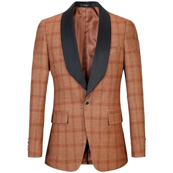 Mariage de luxe Hommes Blazers Marque Slim Fit Mâle Grilles Banquet Père Costumes Vestes Plus Taille Euro 58 Tuxedo Plaid Blazer 201104