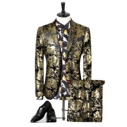 Luxe mariage hommes Costume mode impression robe de soirée Slim Fit Costume Homme hommes avec 2 pièces veste et pant219y