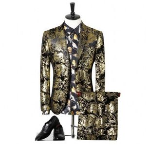 Luxe mariage hommes Costume mode impression robe de soirée Slim Fit Costume Homme hommes avec 2 pièces veste et pantalon227L