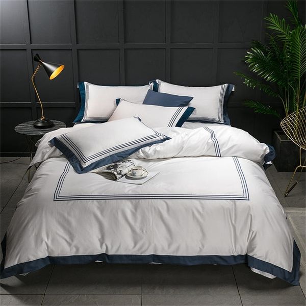 Ensemble de literie de luxe blanc 100% coton, drap de lit d'hôtel, drap-housse Queen King size, ensemble de couette, coverropa de cama linge de lit LJ200819