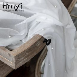 Luxe Witte Parel Vitrages Voor Woonkamer Slaapkamer Effen Voile Tule Gordijn Bruiloft Decoratie Keuken Deur Drape 231227