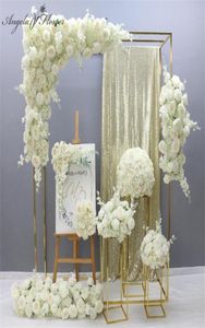 Rose blanche rose artificielle arrangement de fleurs artificielles de mariage décoration de scène de mariage murdur suspendu rideau floral table fleur ball 2205660010