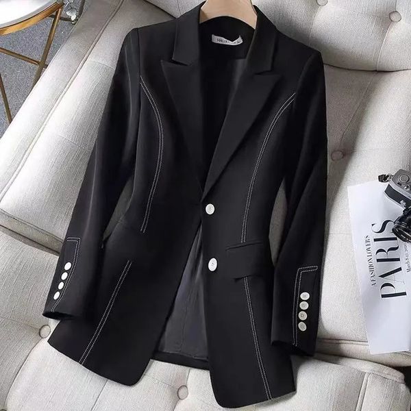 Veste de costume blanc de luxe pour femmes, Blazer noir, Slim, manches longues, manteaux coréens chics, veste de printemps et d'automne, vêtements de styliste 240306