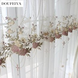 Tulle blanc luxueux rideaux transparents pour le salon en dentelle brodée de la princesse romantique écran de fenêtre
