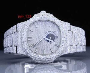 Vvs blancs de luxe Moisanite Diamond Bijoux Watch en acier inoxydable pour Noël Silter Silver Moissanite Diamond Watch for Men