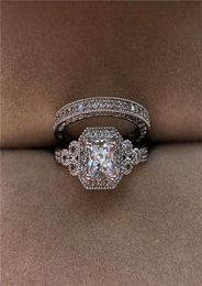 Роскошный комплект колец с белым камнем циркона, новая мода, серебро 925 пробы, обручальное кольцо, винтажные обручальные кольца для женщин, свадебные наборы3586085