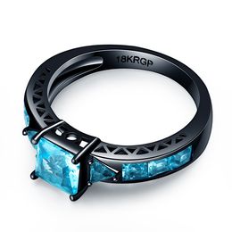 Luxe groothandel briljante grote blauwe diamant bruiloft zwarte ring set voor dames mannen verlovingsfeestband 18k goud gevulde eeuwigheid sieraden zirkonia maat 6 7 8 9