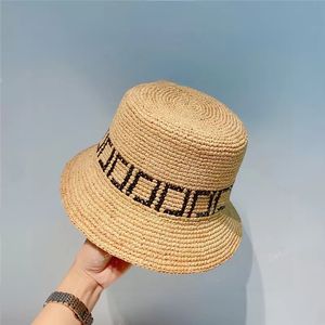 Luxe large bord paille chapeaux femmes concepteur seau chapeaux lettre paille herbe tresse casquettes pour hommes femmes Casquette bonnets Bifpv